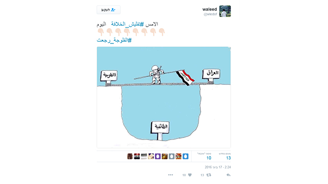  קריקטורה על הצבא העיראקי שמנסה להגיע לפלוג'ה ולא ליפול לתהום העדתיות  ()