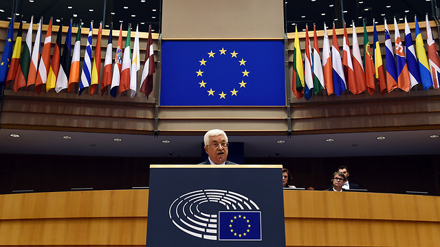 Abbas addressing the European Parliament (Photo: AFP) (Photo: AFP)