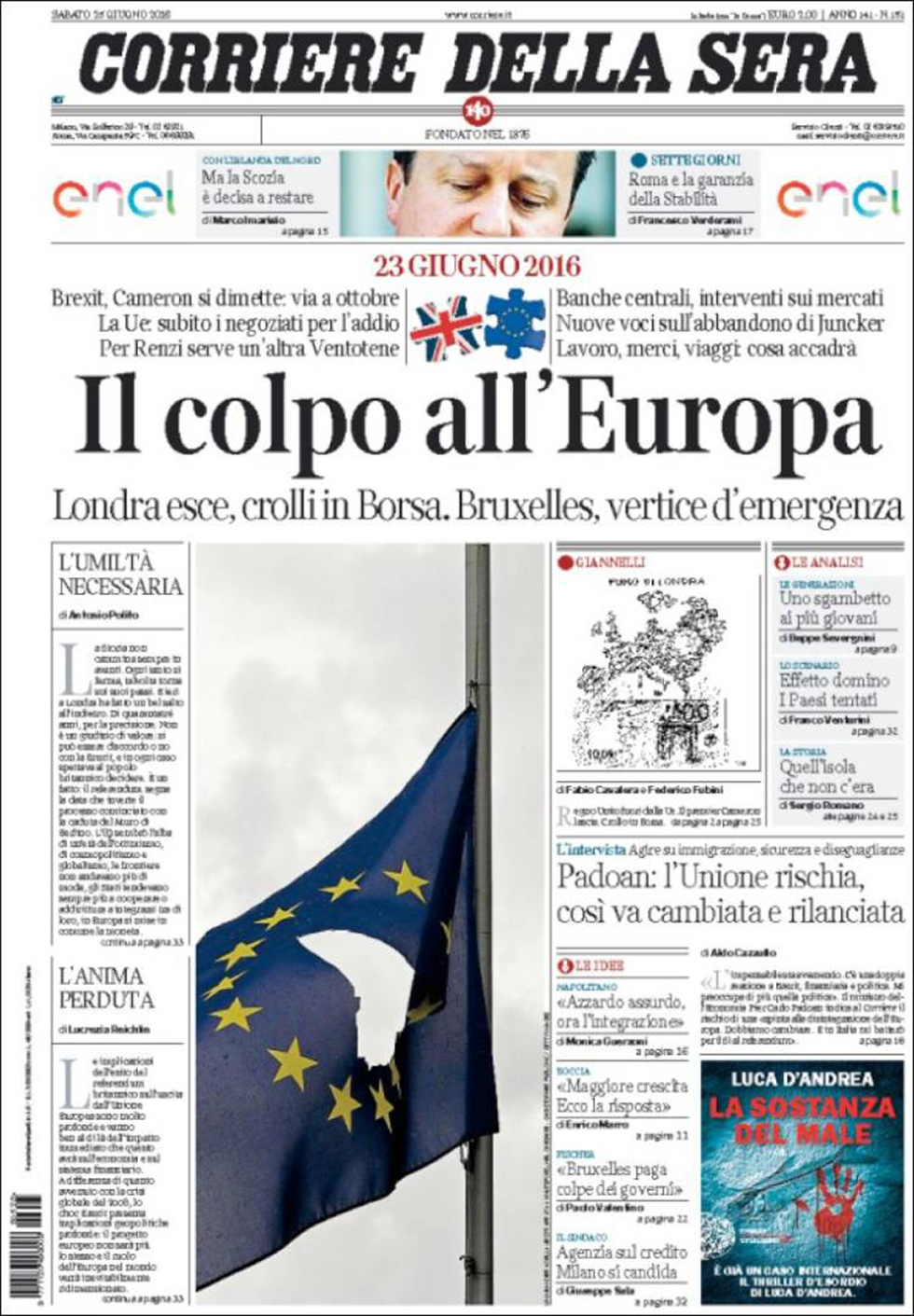 "קוריירה דלה סרה" האיטלקי: "מכה לאירופה" ()