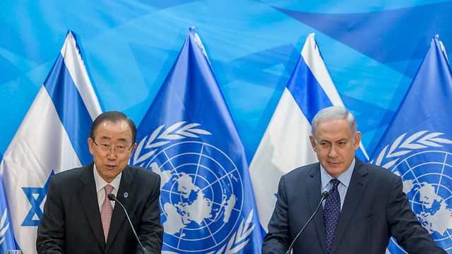 Prime Minister Netanyahu with UN Secretary General BAn Ki-moon (Photo: Yonantan Zindel) (Photo: Yonatan Zindel/Flash90 )