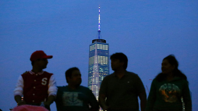 World Trade Center in NYC lit in blue and white in memory of Wiesel (Photo: AFP)