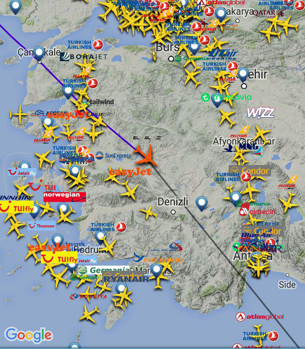 המסלול של מטוס אל על בדרכו לישראל ()