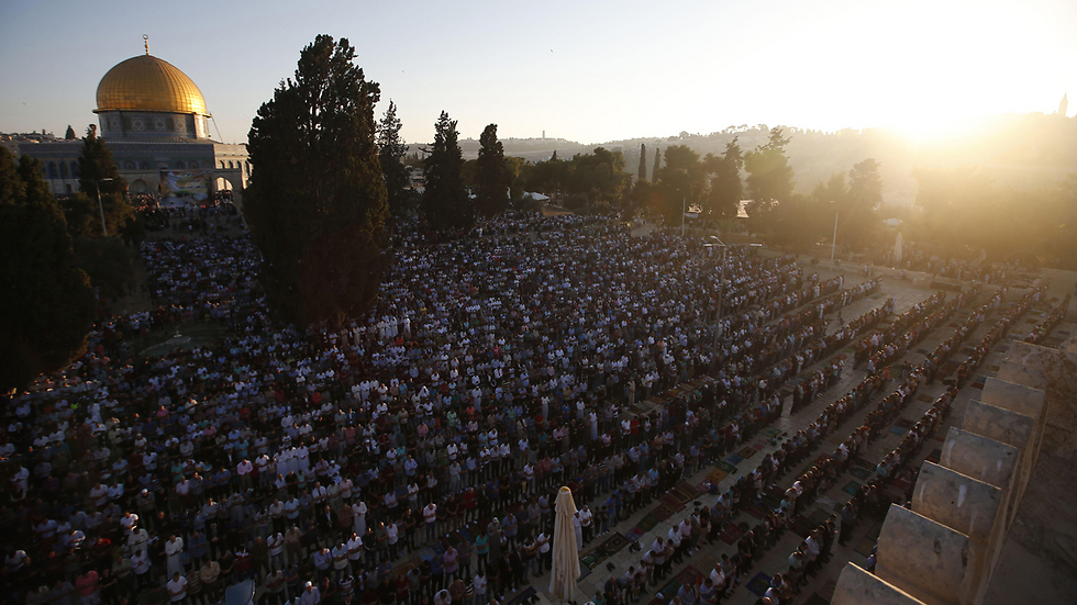 מתפללים מוסלמים בהר הבית לרגל עיד אל פיטר (צילום: AFP) (צילום: AFP)