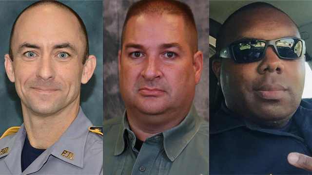 השוטרים שנרצחו במסע הירי. מימין לשמאל: מונטרל ג'קסון, בראד גראפולה ומת'יו ג'רלד  (צילום: EPA, AP) (צילום: EPA, AP)