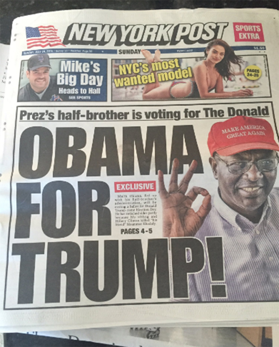 "אובמה עם טראמפ!" שער "ניו יורק פוסט" ביולי ()