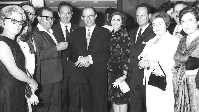 Shimon Peres, Menachem Begin and Yigal Alon, among others (Photo: Knesset Archive)