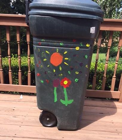 Painted trashcan