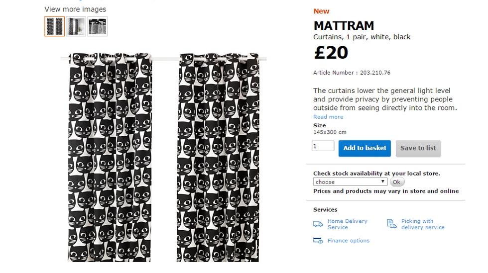 וילון חתולים MATTRAM. המחיר בבריטניה:100 שקל (20 ליש"ט), מול 195 שקל בישראל ()