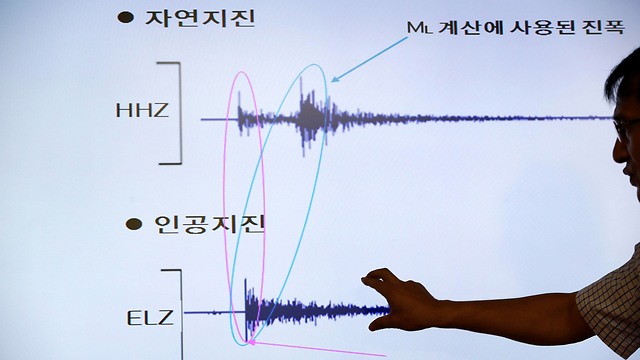בדרום קוריאה מציגים את ההוכחות לרעש האדמה שיצר הניסוי  (צילום: EPA) (צילום: EPA)
