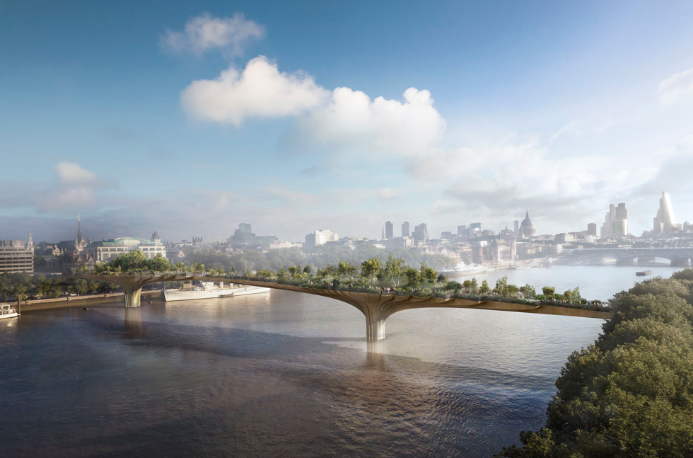 פרויקט הראווה הקודם של המעצב הבריטי ספג התנגדות עזה בלונדון: גשר הגן שחוצה את נהר התמזה (הדמיה: Thomas Heatherwick Studio)
