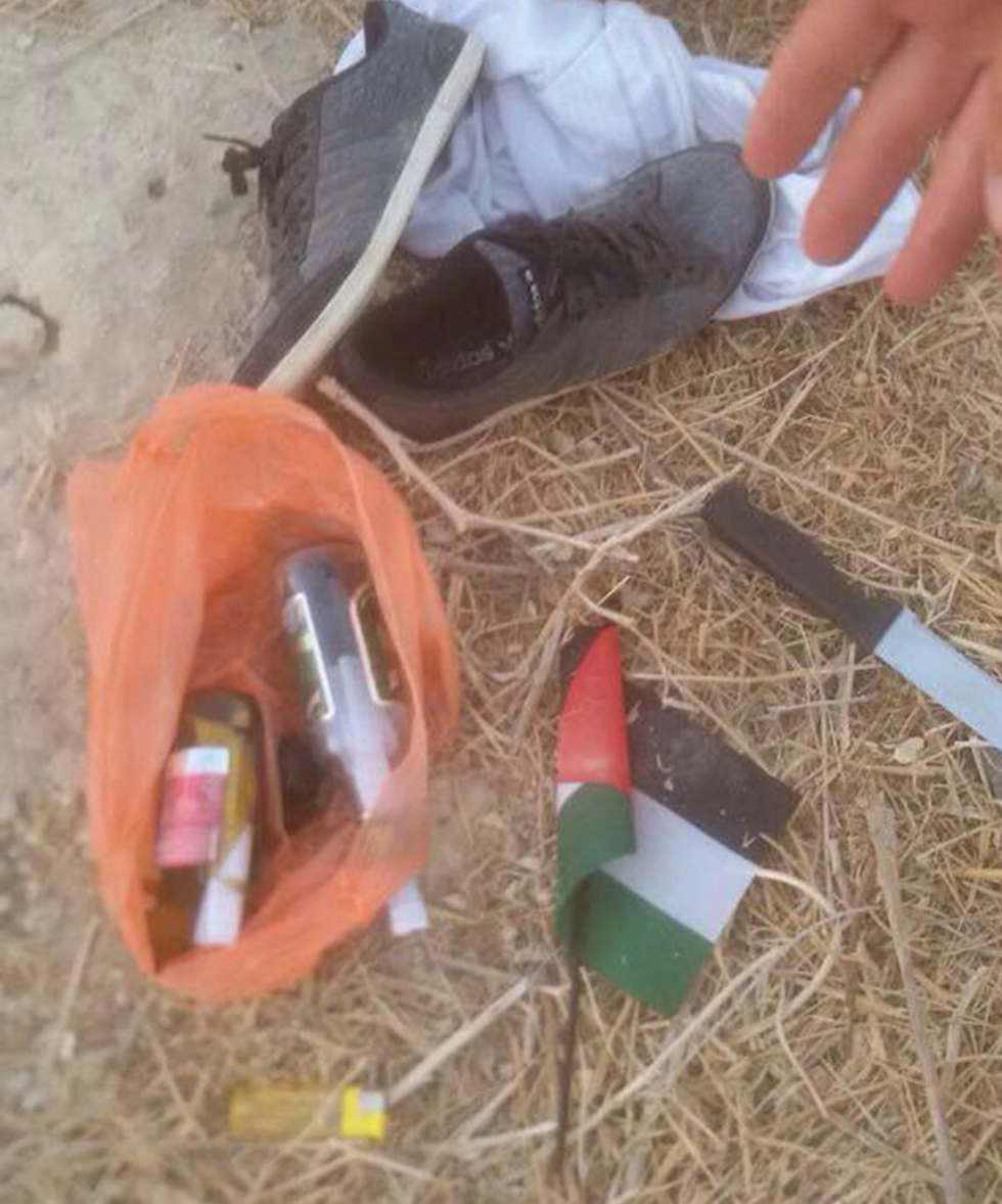 סכין ובקבוקי תבערה נתפסו על נער פלסטיני שהתכוון לבצע פיגוע בבקעת הירדן (צילום: דוברות המשטרה) (צילום: דוברות המשטרה)