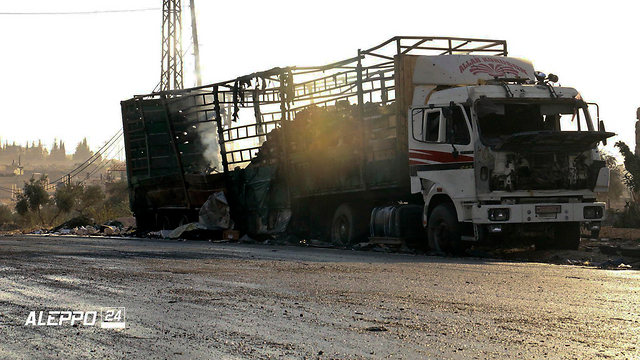 Trucks leading humanitarian aid to Aleppo who came under attack (Photo: AP)