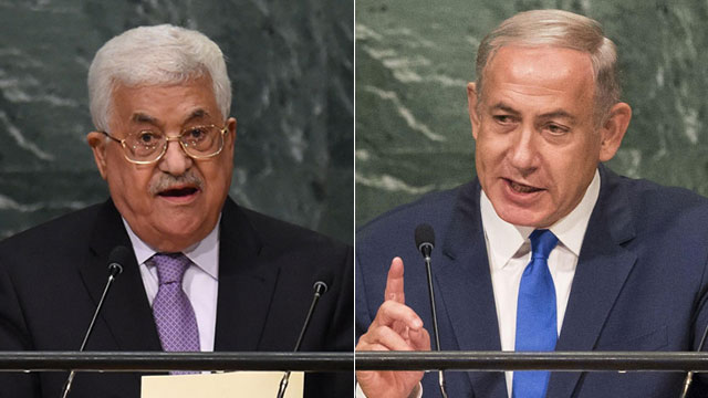 Prime Minister Netanyahu (R) and Palestinian President Mahmoud Abbas address the UN General Assembly (Photo: AFP) (Photo: AFP)