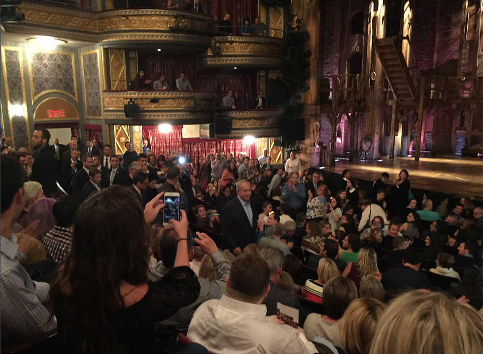 Netanyahu enters the Richard Rogers Theater in Broadway, New York