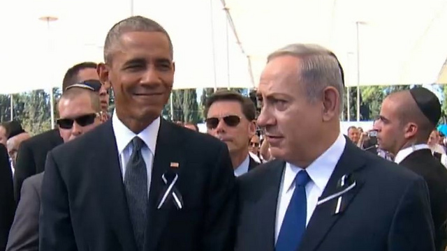Obama and Netanyahu at Peres funeral
