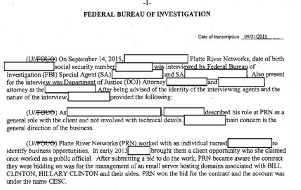 One of the redacted FBI documents
