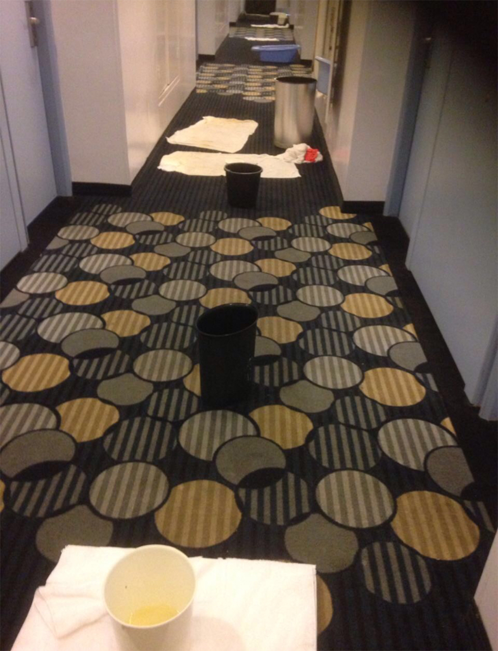 אוגרים מים במסדרון במלון "ספורט" (צילום: שרון בר) (צילום: שרון בר)