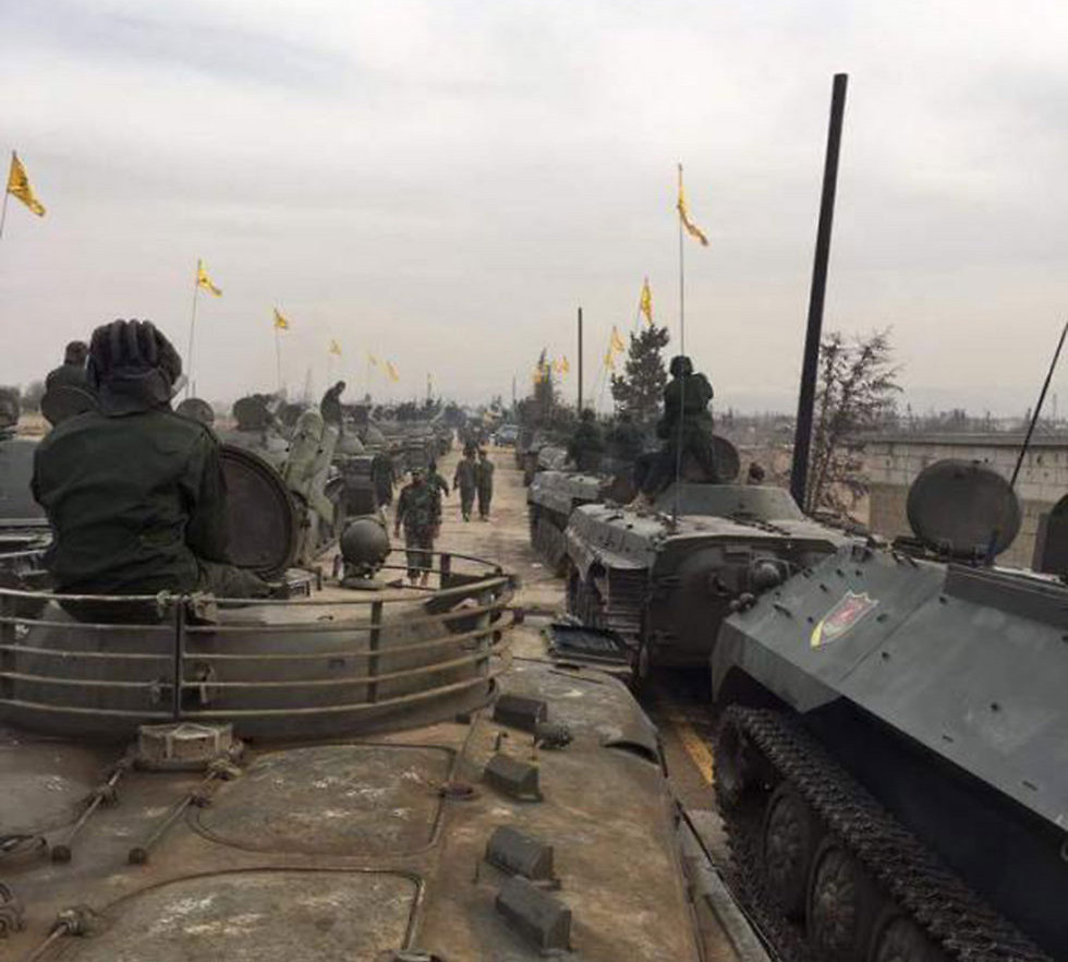 Hezbollah tanks and APCs on display