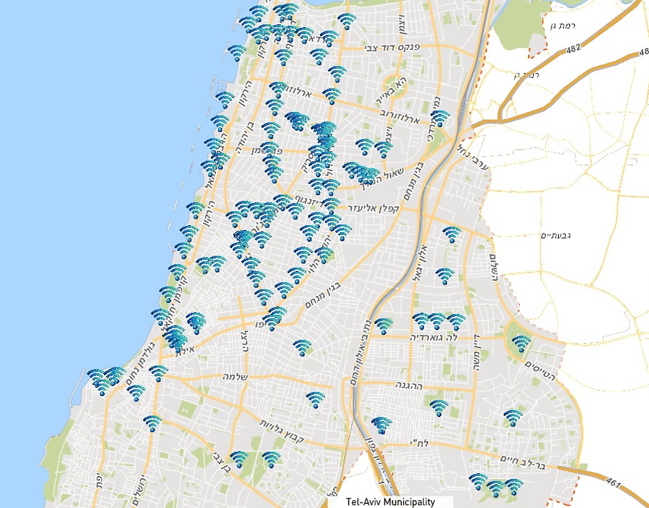 מערכת GIS מציגה את פרישת הוויי-פי בעיר (צילום מסך)