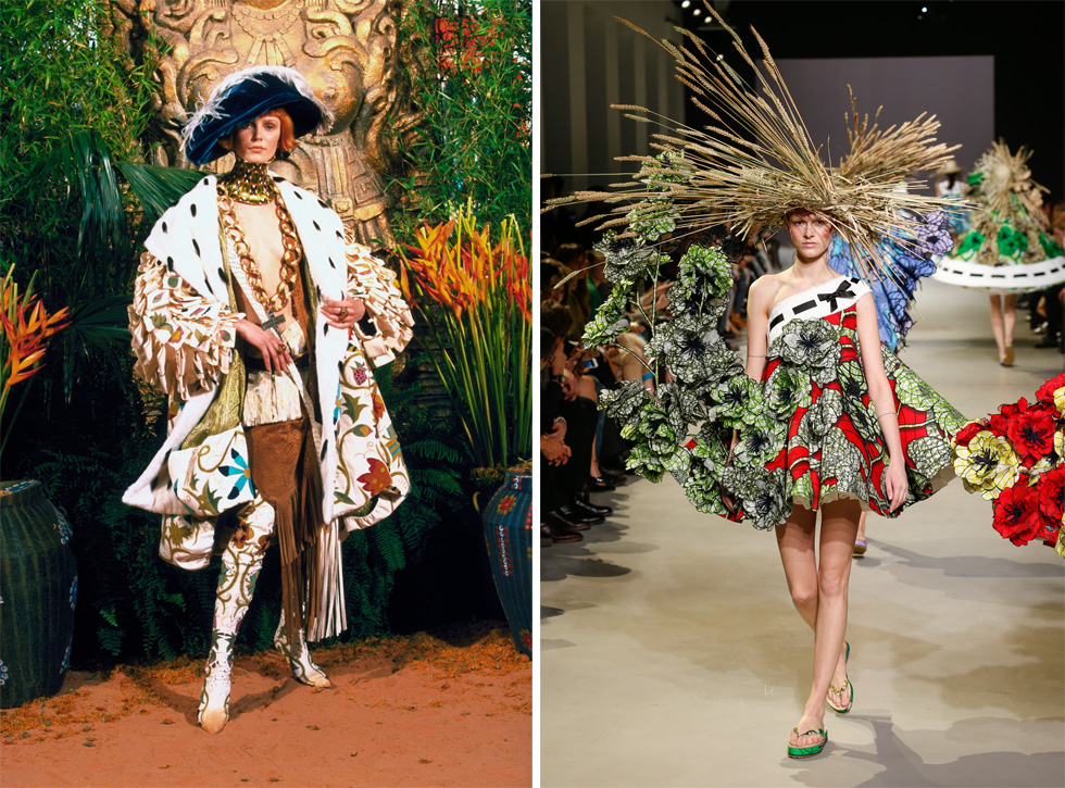 מימין: Viktor & Rolf, Emma ensemble,Van Gogh Girls collection, Spring/Summer 2015, Haute Couture, © Team Peter Stigter. משמאל: John Galliano for Christian Dior, Autumn/Winter 1998–1999, Haute Couture, © Guy Marineau