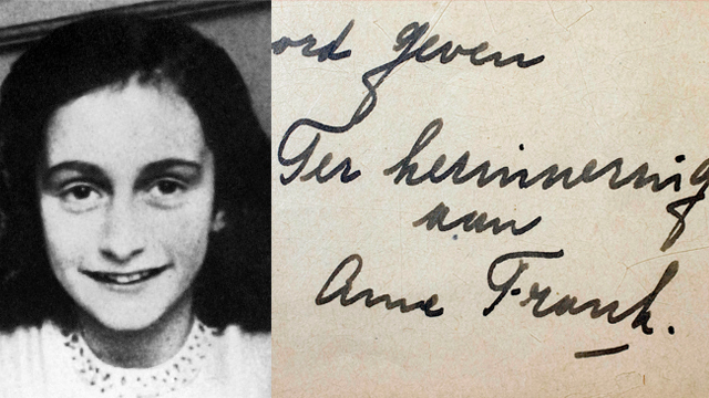 Anne Frank and the auctioned poem (Photos: AP, AFP)