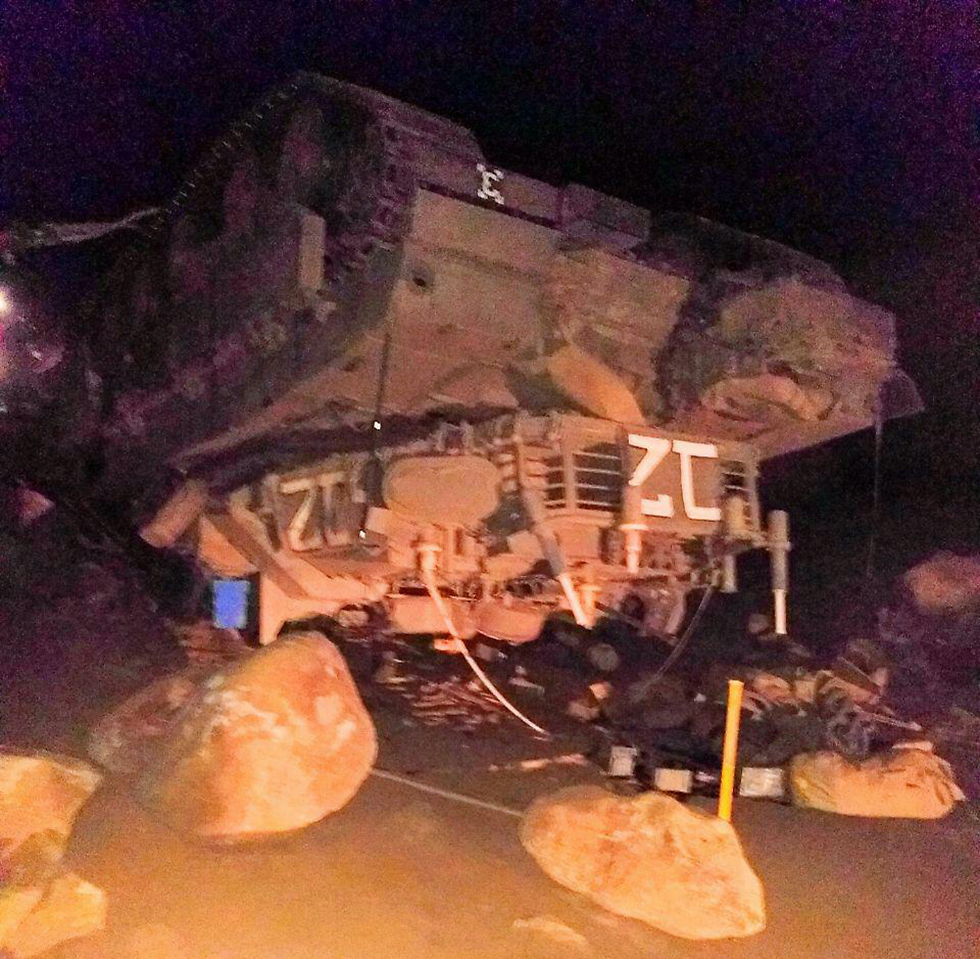 The tank that flipped over.