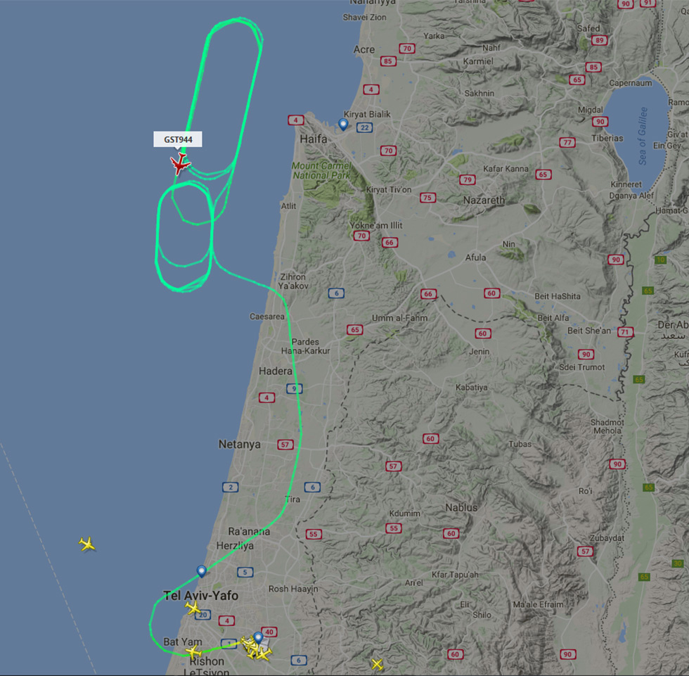 The Supertanker circling over Israel's coatline.