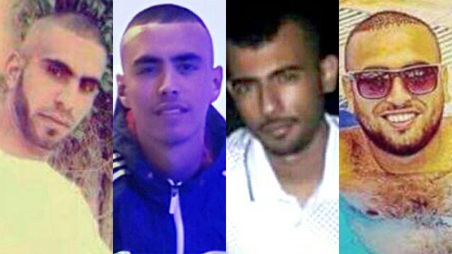 ההרוגים בתאונה בכביש 431. מימין: זכי מסלח, אחמד מאדי, יזן עסאף ואדהם אבו כביזה ()