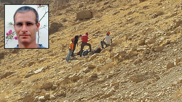 Rescuers on Friday; Inset: Omri Nir (Photos: Arad Rescue Unit, Hebrew University)