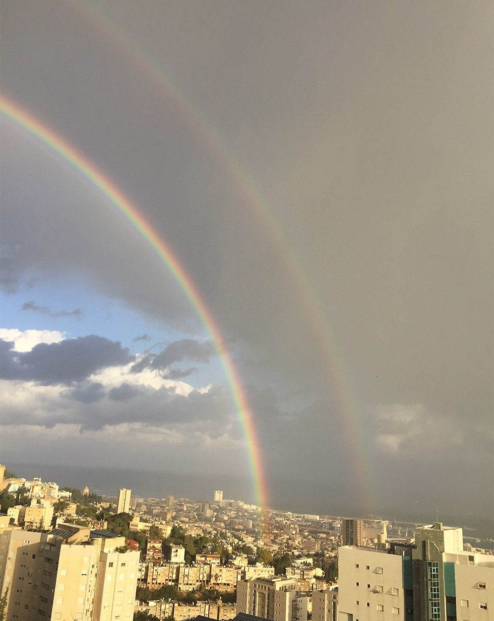 Double rainbow over Haifa (Photo: Udi Boch)