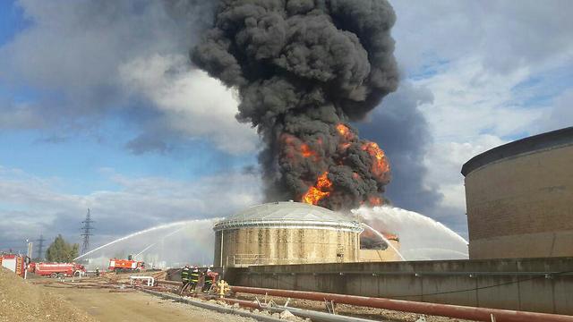 Gas refinery on fire