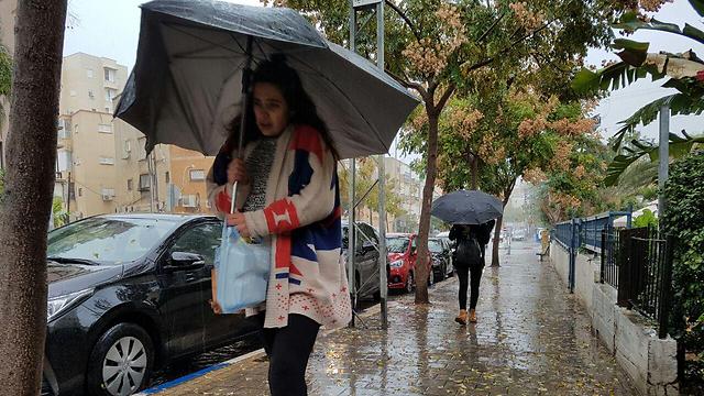 צועדת בגשם בנתניה (צילום: עידו ארז) (צילום: עידו ארז)