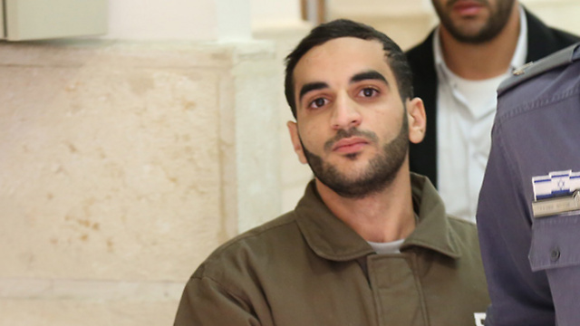 Ma’ari in court, Wednesday. ‘A person like this should not see the light of day in his life’ (Photo: Ofer Meir)
