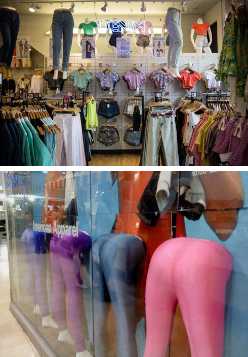 מלמעלה: חנות וחלון ראווה של אמריקן אפרל. עכשיו במכירת חיסול בדיזנגוף סנטר (צילום: אורית שרת פורטר, Gettyimages)