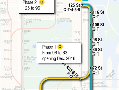 מפת החלק החדש בקו (מפה: MTA)