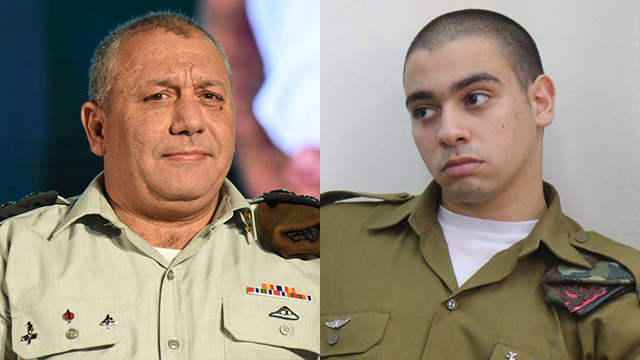 IDF Chief of Staff Eisenkot and Elor Azaria (Photo: Motti Kimchi and Yair Sagi)