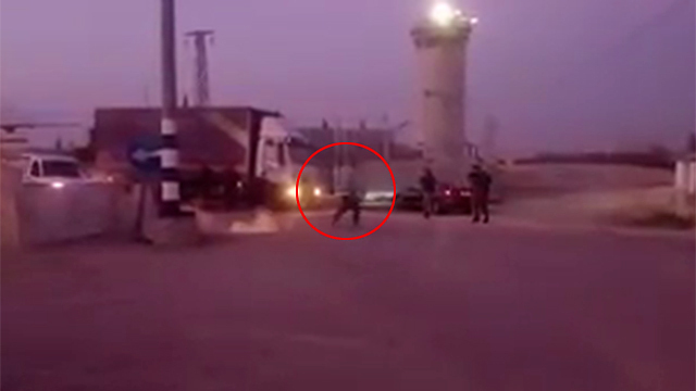 The scene of the attempted attack; the terrorist is circled in red
