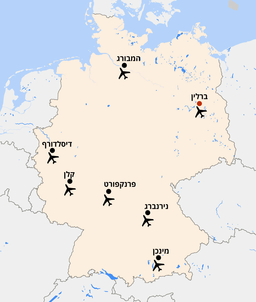 מפת הקווים הישירים בין נתב"ג לגרמניה ()