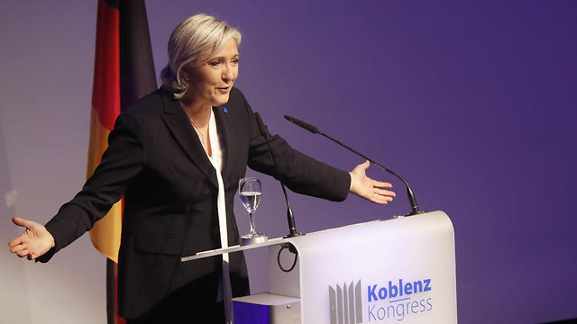 Marine Le Pen, Leader of French party Front National (FN) speaks during the conference. (Photo: EPA)