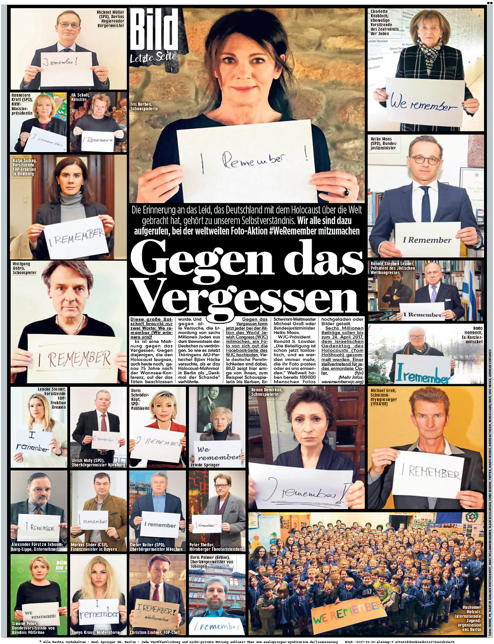 Bild's article with famous Germans participating 