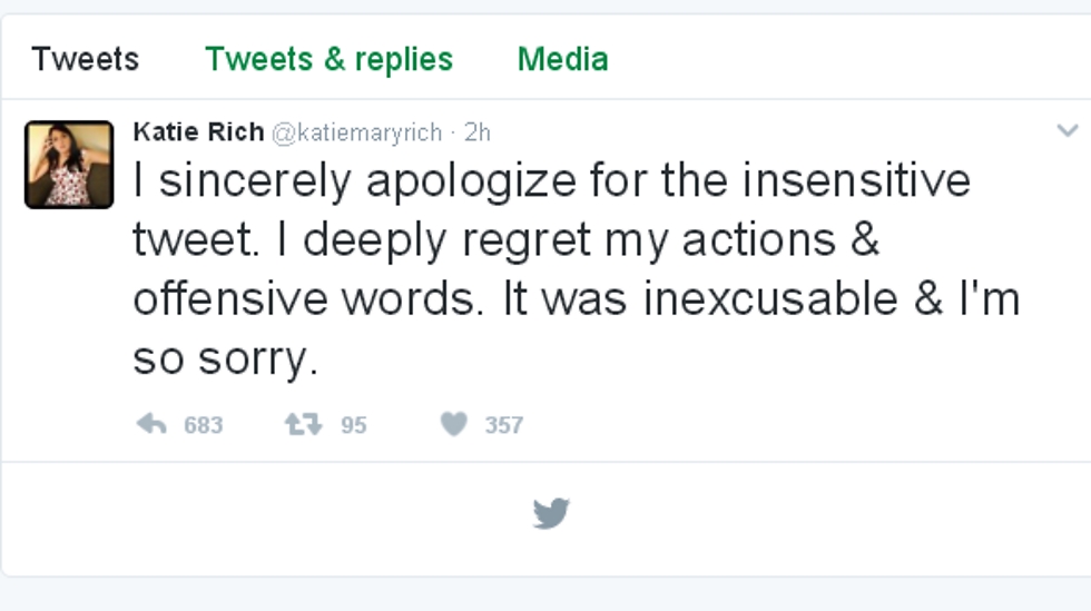 ההתנצלות של קייטי ריץ' (מתוך טוויטר) (מתוך טוויטר)