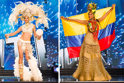 הסגנית השניה מיס קולומביה (מימין) ומיס האיטי (צילום: Alex Mertz, Miss Universe)