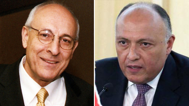 שר החוץ המצרי סאמח שוכרי ושליחו המיוחד של נתניהו יצחק מולכו ()
