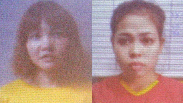 "המחסלות" דואן (בחולצה צהובה) וסיטי (בחולצה אדומה), בתמונות עדכניות שפרסמה משטרת מלזיה. עצורות וטוענות: "חשבנו שזו תוכנית מתיחות" (צילום: רויטרס) (צילום: רויטרס)