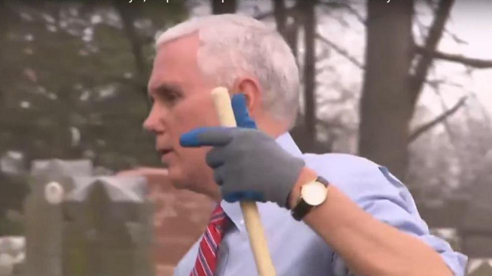 Vice President Pence helps clean Jewish cemetery