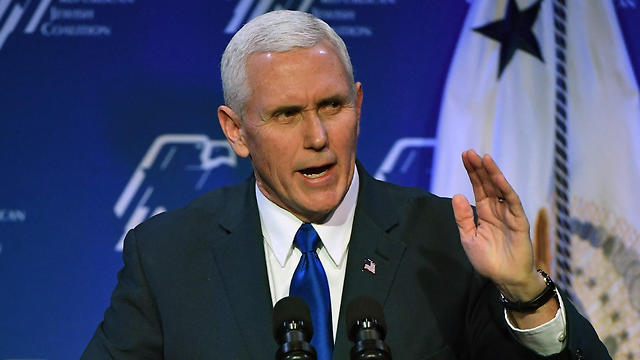 Vice President Mike Pence speaking at the Republican Jewish Coalition (Photo: AFP) (Photo: AFP)