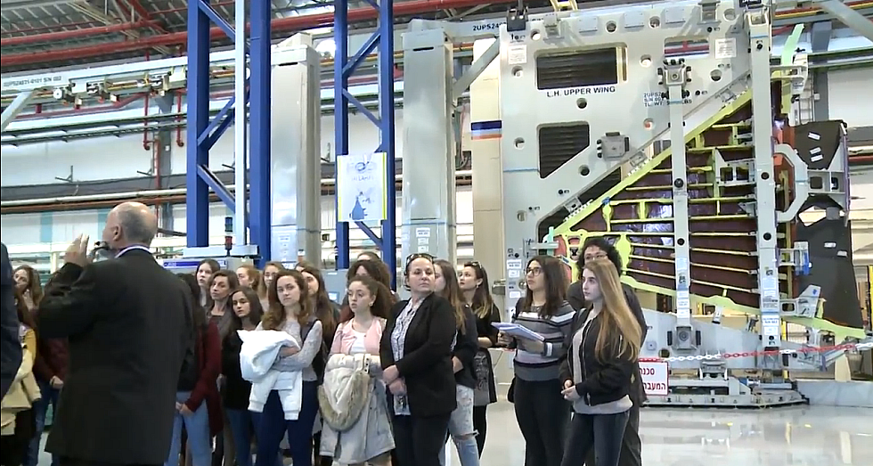 High school girls tour the IAI's F-35 wings factory as part of the Tomorrow's Women Engineers project.