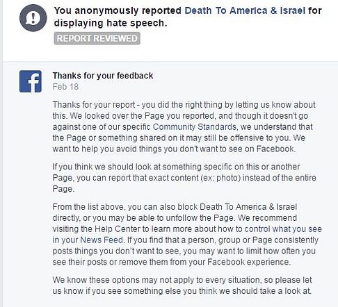 "מוות לישראל ולאמריקה" זה לא הסתה - לפי פייסבוק