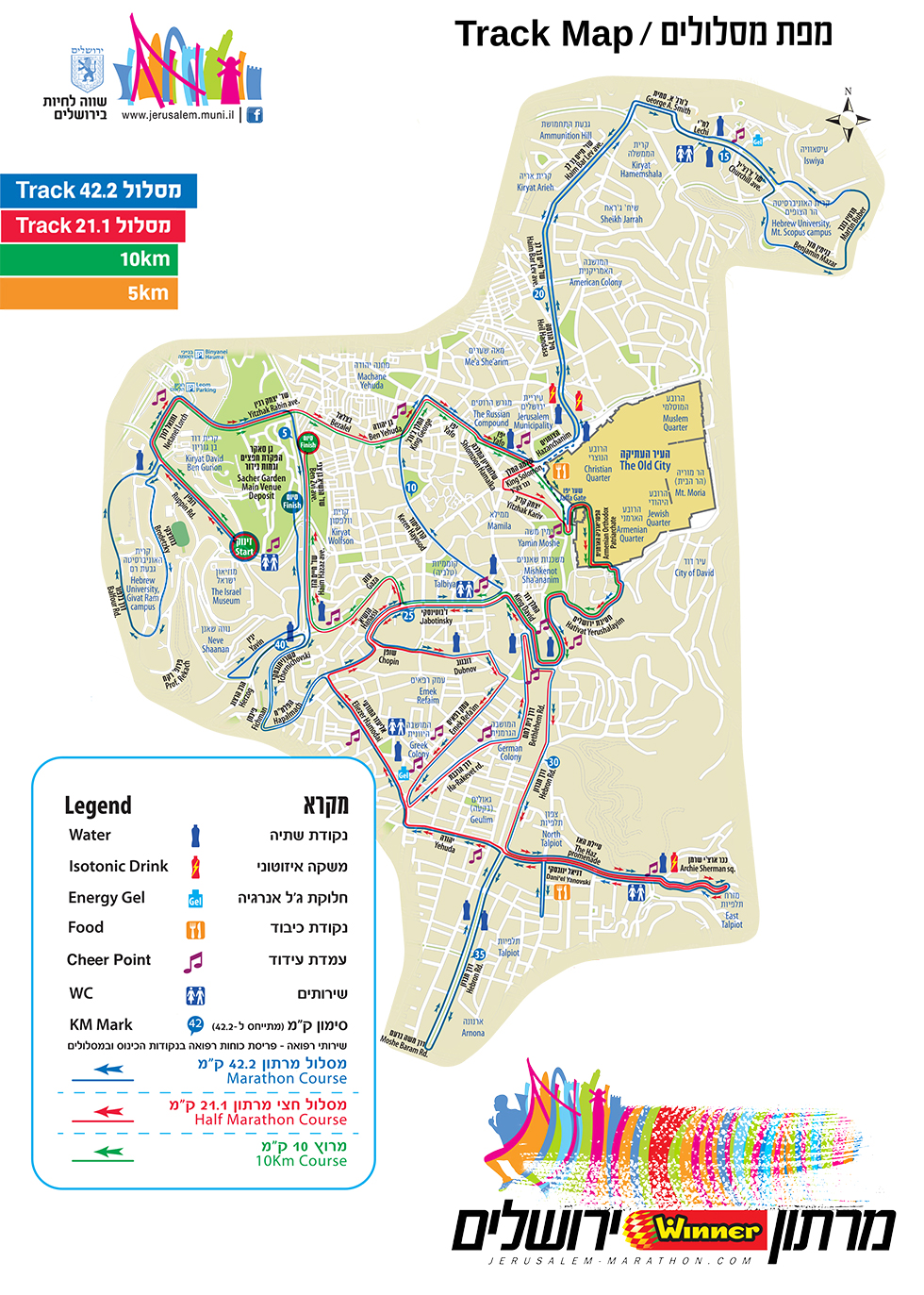 карта маршрутов марафона в Иерусалиме