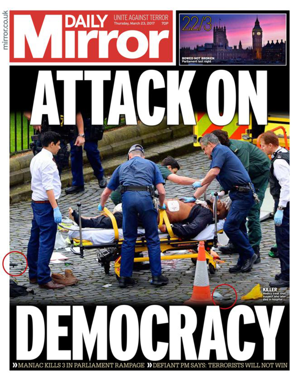 "מתקפה על הדמוקרטיה". כותרת העיתון "דיילי מירור" ()